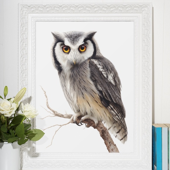 Watercolor Northern White-Faced Owl Portrait Wall Art Print Poster, Unframed - Picture 6 of 6